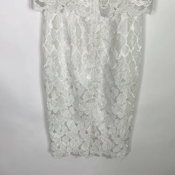 Monique Lhuillier Dress 4 Wht Lace Cocktail High Neck Structured 444209 NWT $598 - Picture 8 of 12